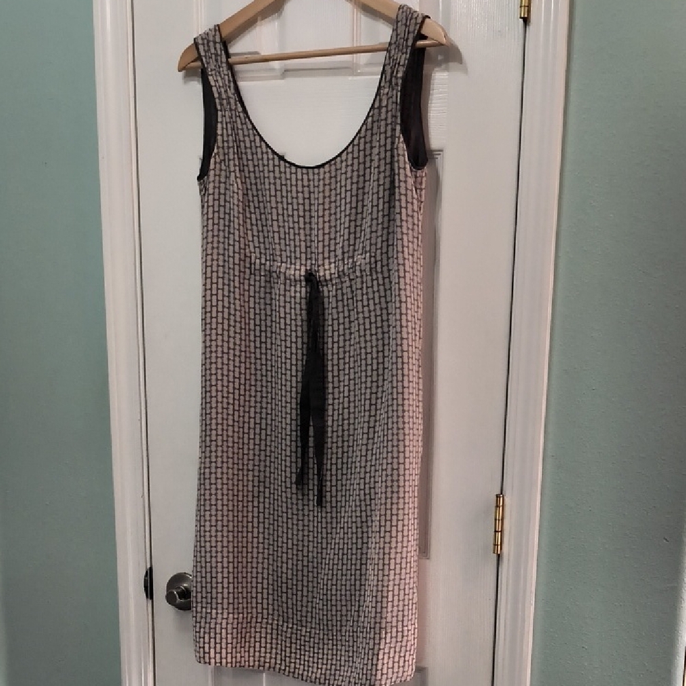 Gerard Darel French 100% Silk Gray & Cream Sleeveless Sheath Dress 38